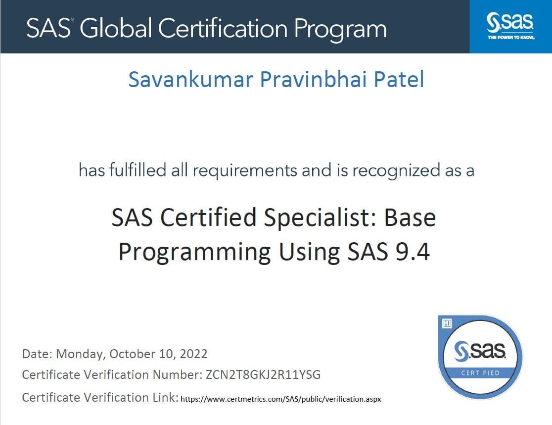 SAS Certificate